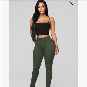 High Waisted  Fashion Nova Olive Green Jeans S 5